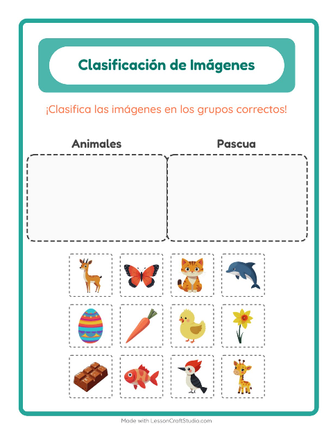 Vista previa de la hoja de Clasificar Imágenes para jardín infantil