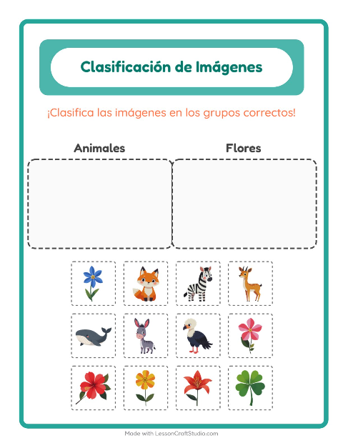 Vista previa de la hoja de Clasificar Imágenes para jardín infantil