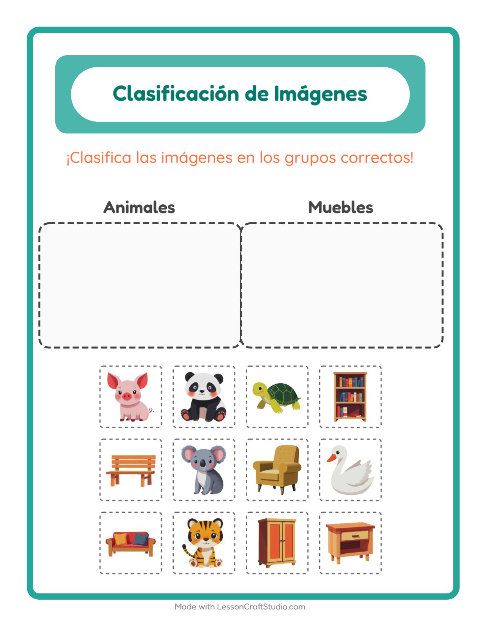 Vista previa de la hoja de Clasificar Imágenes para jardín infantil