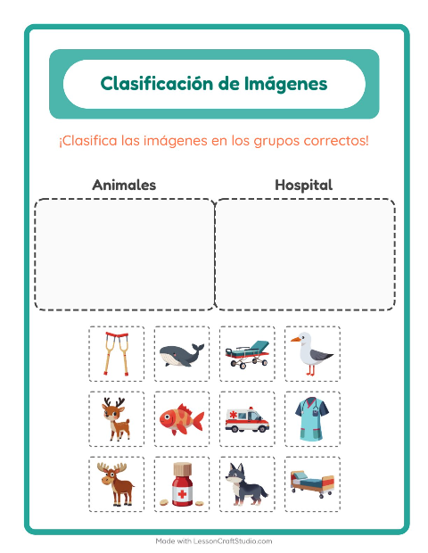Vista previa de la hoja de Clasificar Imágenes para jardín infantil