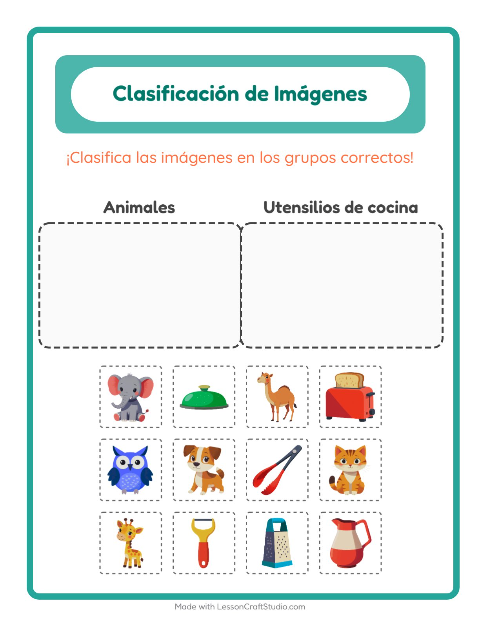 Vista previa de la hoja de Clasificar Imágenes para jardín infantil