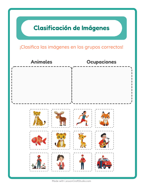 Vista previa de la hoja de Clasificar Imágenes para jardín infantil