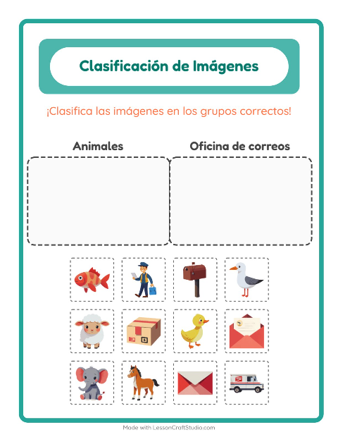 Vista previa de la hoja de Clasificar Imágenes para jardín infantil