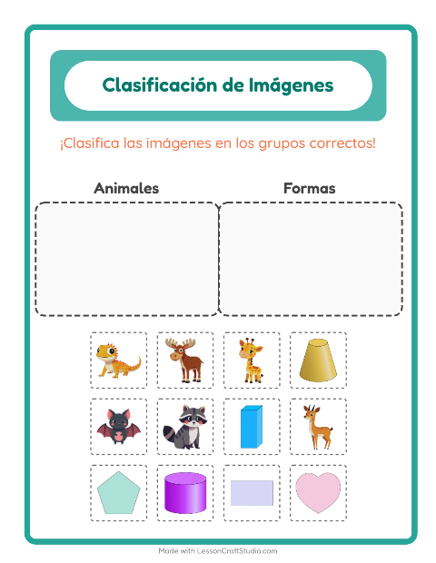 Vista previa de la hoja de Clasificar Imágenes para jardín infantil