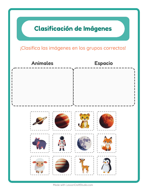 Vista previa de la hoja de Clasificar Imágenes para jardín infantil