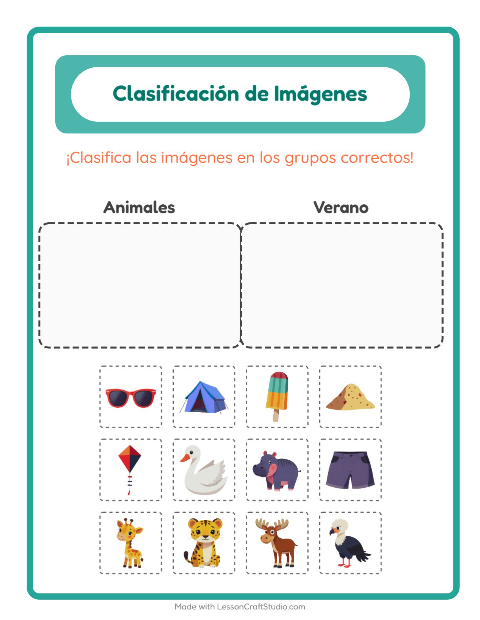Vista previa de la hoja de Clasificar Imágenes para jardín infantil