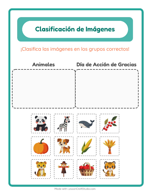 Clasifica Animales y D�a de Acci�n de Gracias