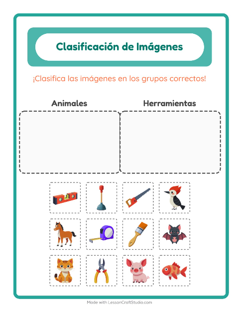 Vista previa de la hoja de Clasificar Imágenes para jardín infantil