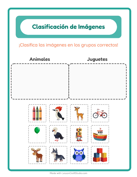 Vista previa de la hoja de Clasificar Imágenes para jardín infantil