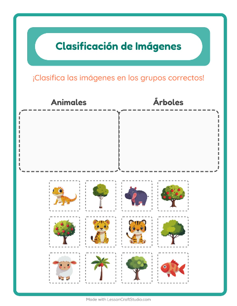 Vista previa de la hoja de Clasificar Imágenes para jardín infantil