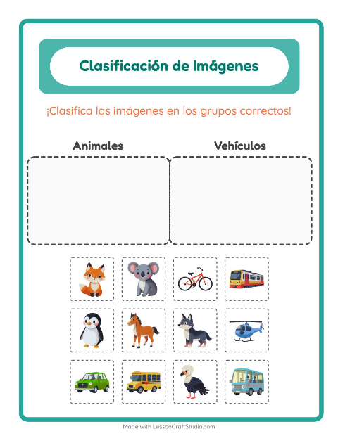 Vista previa de la hoja de Clasificar Imágenes para jardín infantil