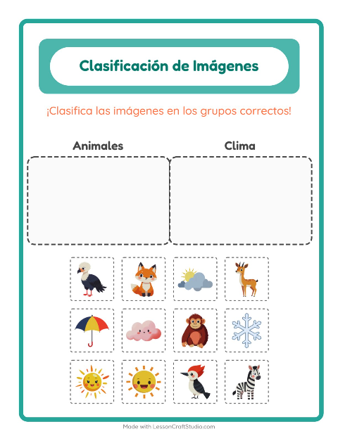 Vista previa de la hoja de Clasificar Imágenes para jardín infantil
