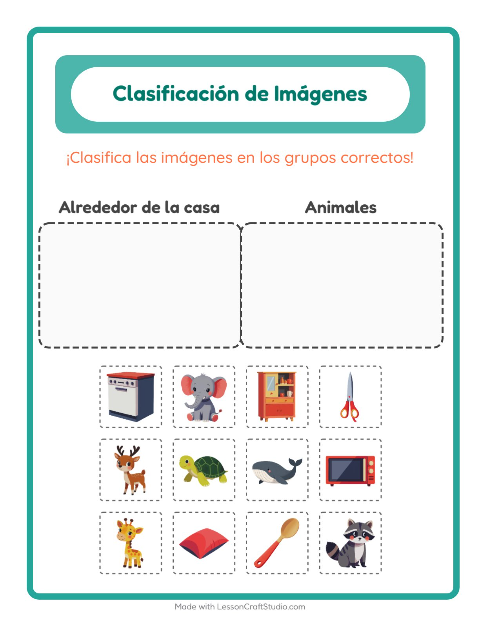 Vista previa de la hoja de Clasificar Imágenes para jardín infantil