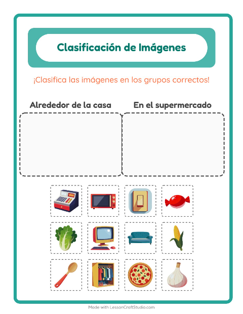 Vista previa de la hoja de Clasificar Imágenes para jardín infantil