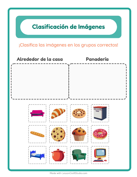 Vista previa de la hoja de Clasificar Imágenes para jardín infantil