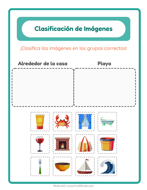 Vista previa de la hoja de Clasificar Imágenes para jardín infantil