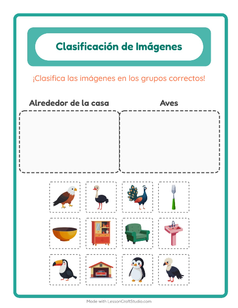 Vista previa de la hoja de Clasificar Imágenes para jardín infantil