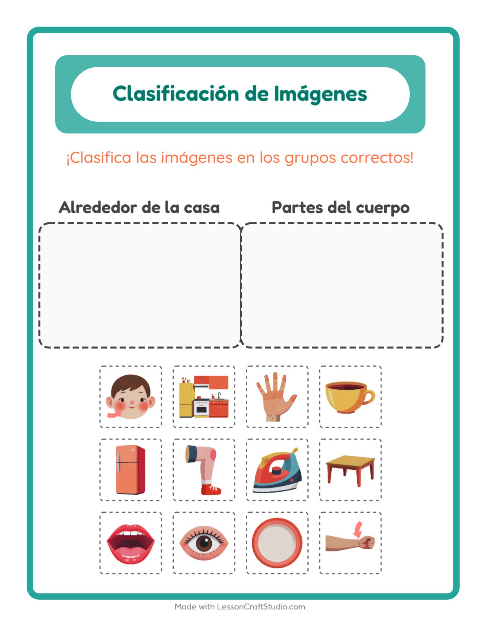 Vista previa de la hoja de Clasificar Imágenes para jardín infantil