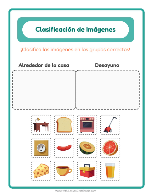 Vista previa de la hoja de Clasificar Imágenes para jardín infantil