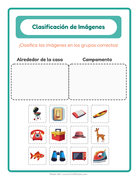 Vista previa de la hoja de Clasificar Imágenes para jardín infantil