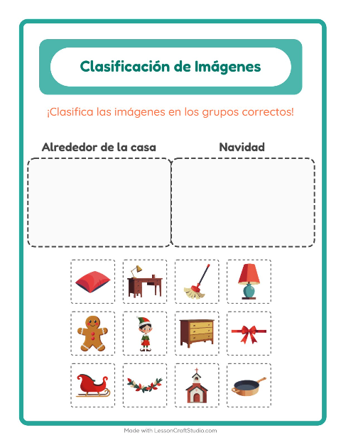 Vista previa de la hoja de Clasificar Imágenes para jardín infantil