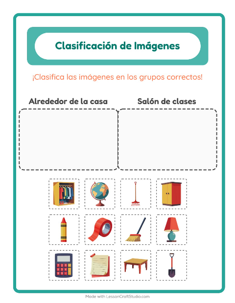 Vista previa de la hoja de Clasificar Imágenes para jardín infantil