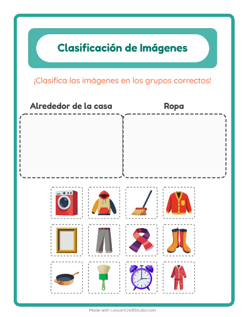 Vista previa de la hoja de Clasificar Imágenes para jardín infantil