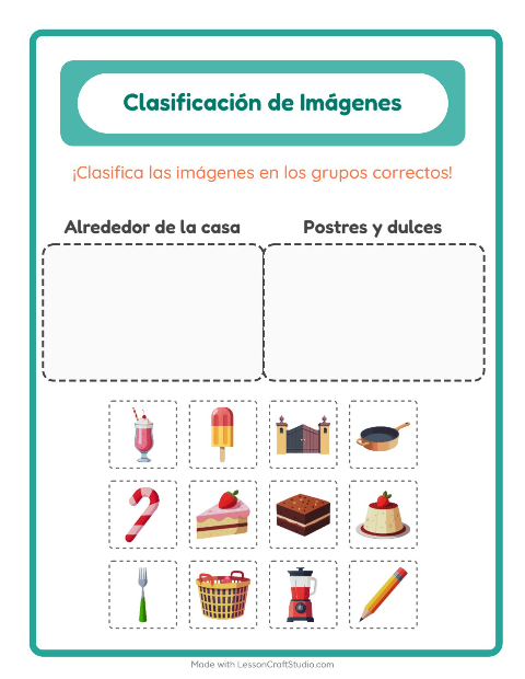 Vista previa de la hoja de Clasificar Imágenes para jardín infantil