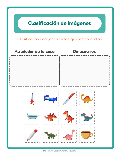 Vista previa de la hoja de Clasificar Imágenes para jardín infantil