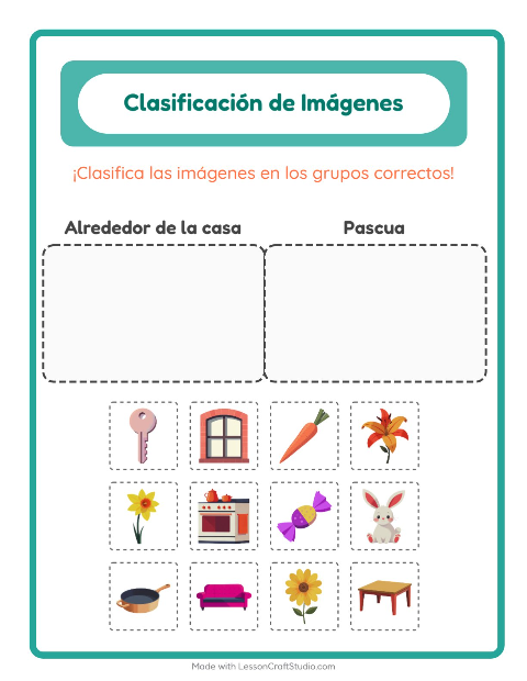 Vista previa de la hoja de Clasificar Imágenes para jardín infantil