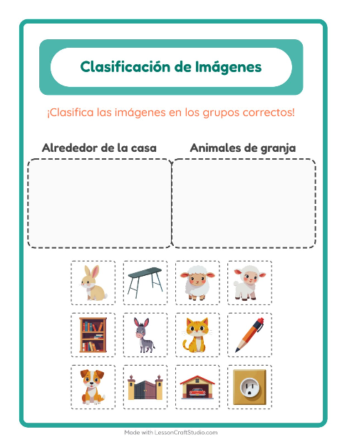 Vista previa de la hoja de Clasificar Imágenes para jardín infantil