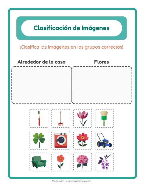 Vista previa de la hoja de Clasificar Imágenes para jardín infantil