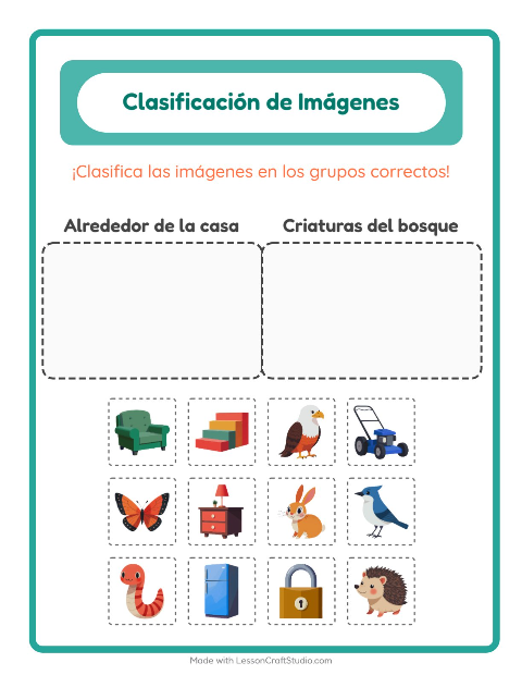 Vista previa de la hoja de Clasificar Imágenes para jardín infantil