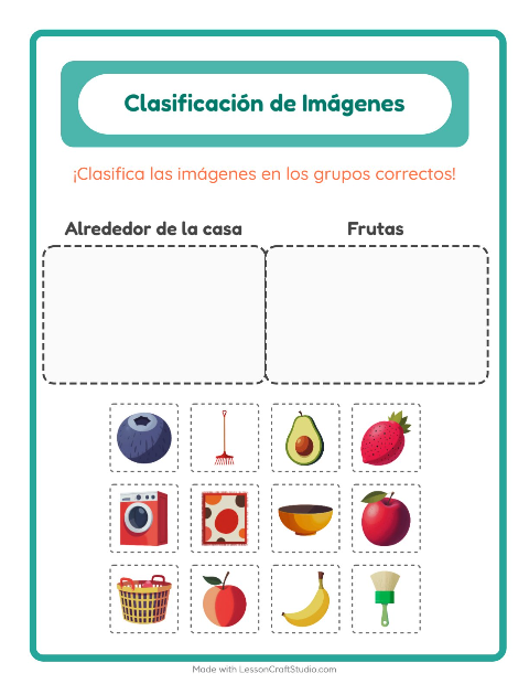 Vista previa de la hoja de Clasificar Imágenes para jardín infantil