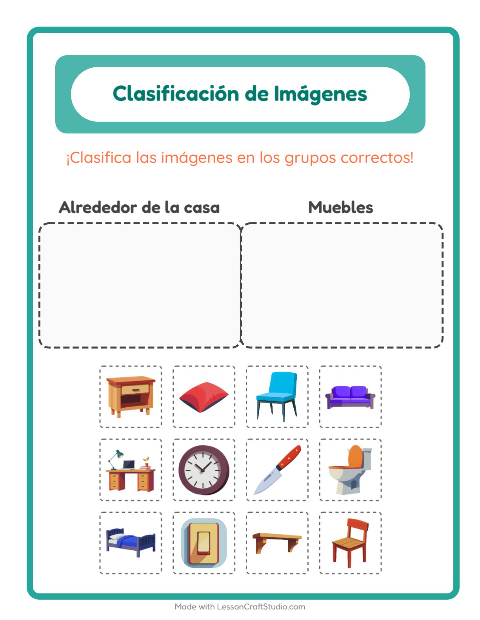 Vista previa de la hoja de Clasificar Imágenes para jardín infantil