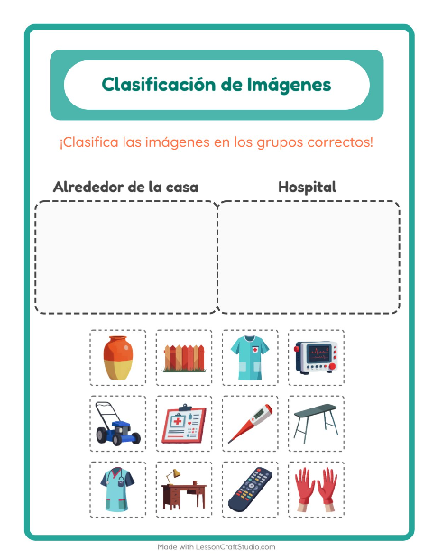 Vista previa de la hoja de Clasificar Imágenes para jardín infantil