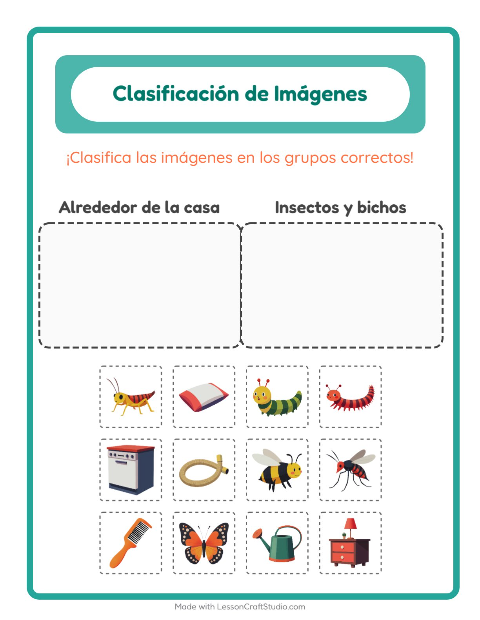 Vista previa de la hoja de Clasificar Imágenes para jardín infantil