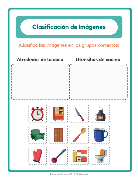 Vista previa de la hoja de Clasificar Imágenes para jardín infantil