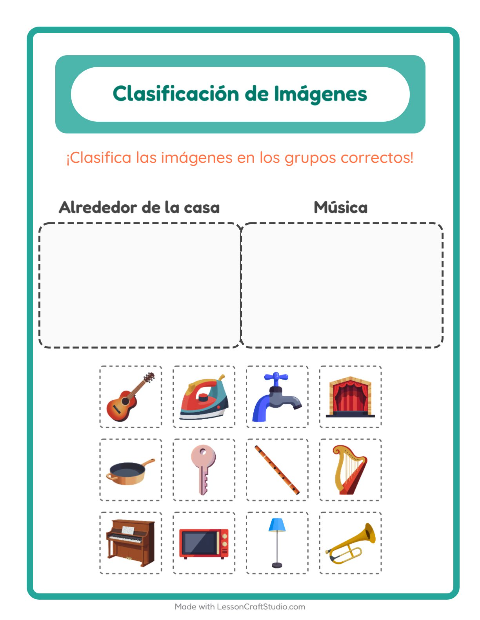 Vista previa de la hoja de Clasificar Imágenes para jardín infantil