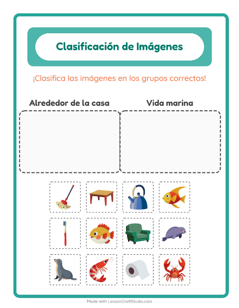 Vista previa de la hoja de Clasificar Imágenes para jardín infantil