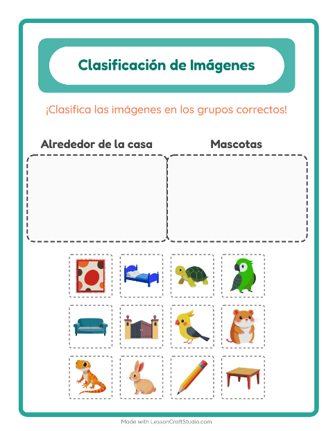 Vista previa de la hoja de Clasificar Imágenes para jardín infantil