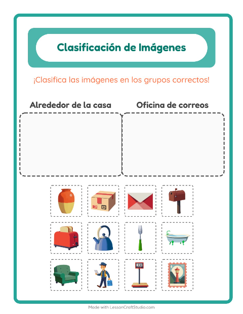Vista previa de la hoja de Clasificar Imágenes para jardín infantil