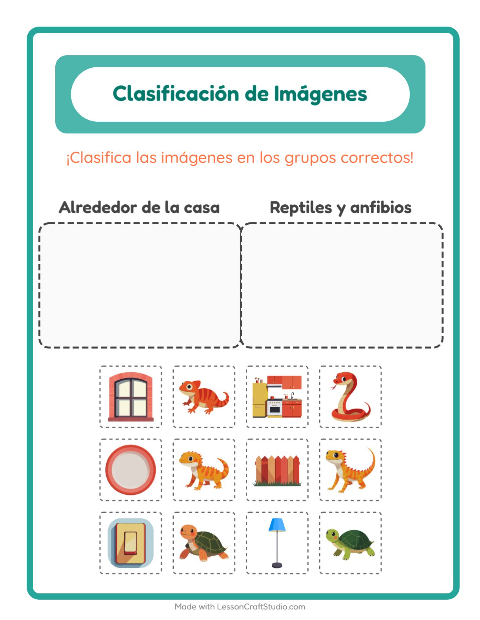 Vista previa de la hoja de Clasificar Imágenes para jardín infantil