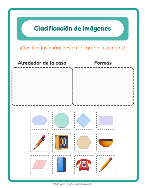 Vista previa de la hoja de Clasificar Imágenes para jardín infantil