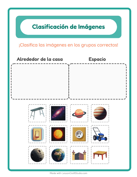 Vista previa de la hoja de Clasificar Imágenes para jardín infantil
