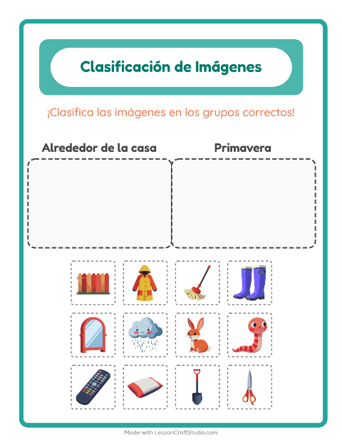 Vista previa de la hoja de Clasificar Imágenes para jardín infantil