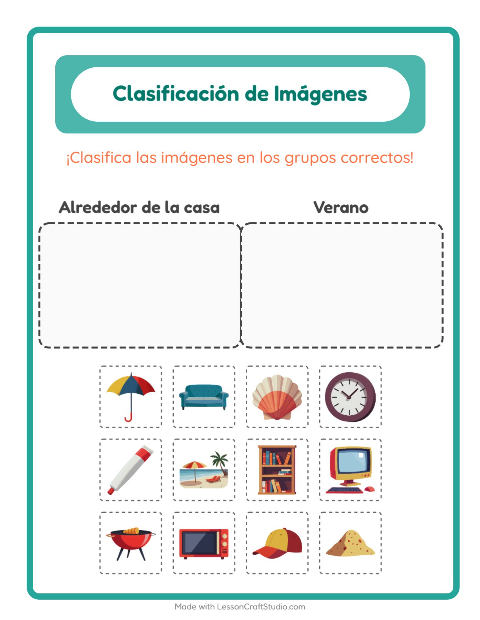 Vista previa de la hoja de Clasificar Imágenes para jardín infantil