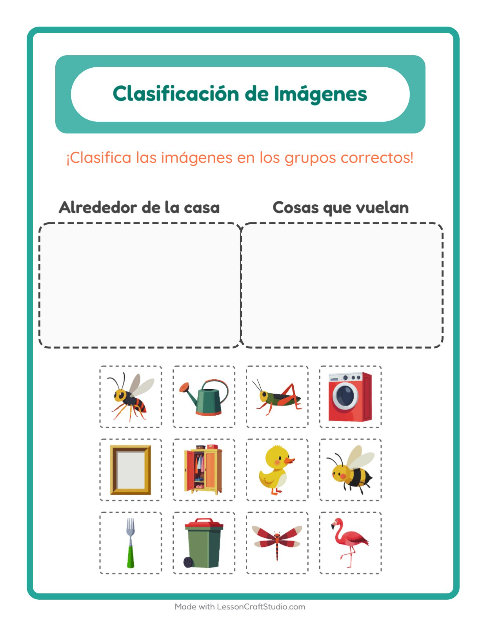 Vista previa de la hoja de Clasificar Imágenes para jardín infantil