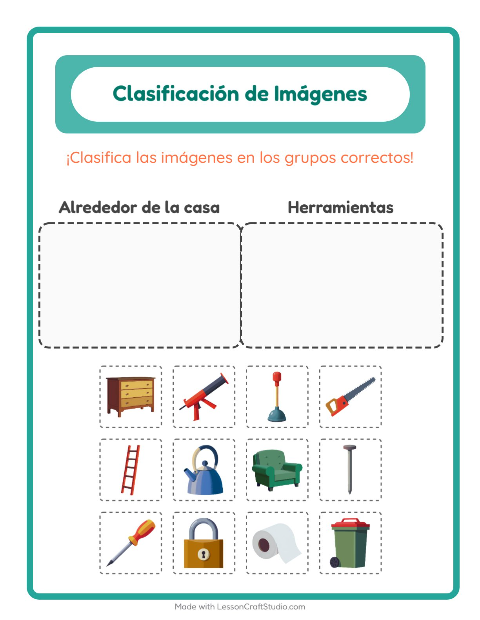 Vista previa de la hoja de Clasificar Imágenes para jardín infantil
