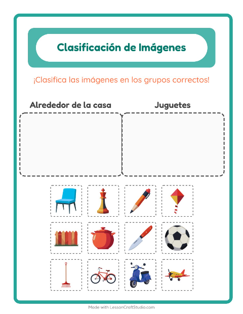 Vista previa de la hoja de Clasificar Imágenes para jardín infantil